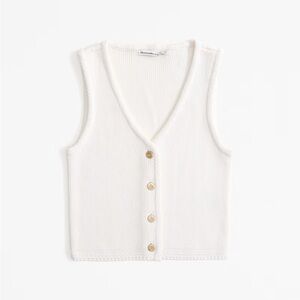 White Sleeveless Knit Vest with Button Detail